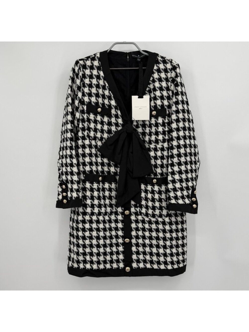 Pomander Place by Tuckernuck Houndstooth Coco Tweed Bow Dress size L Long Sleeve